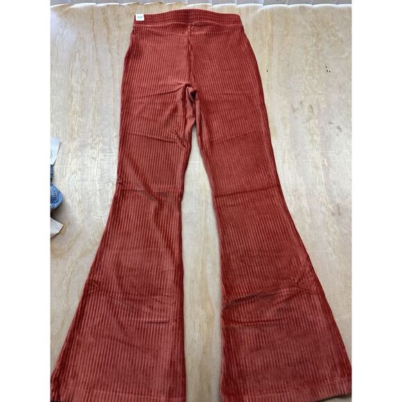 Aerie Groove On Burnt Orange Velour Ribbed  Flare Pants High Rise Sz S NWT - Picture 4 of 5